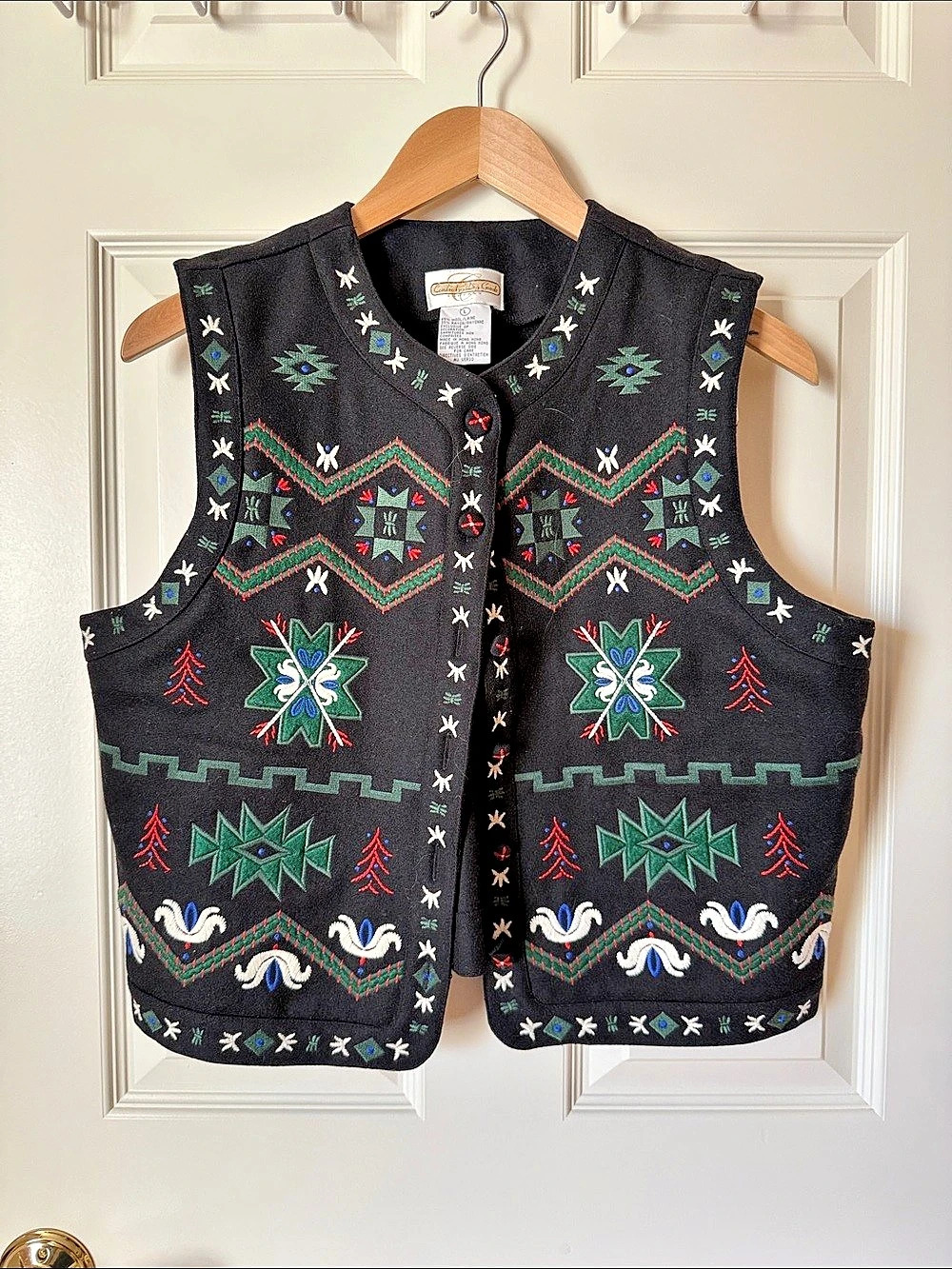 Gorgeous Cambridge Dry Goods Company Women's Embroidered Wool Blend Vest Size La